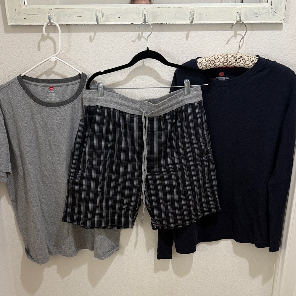 Hanes Men's Black and Gray Plaid Boxers